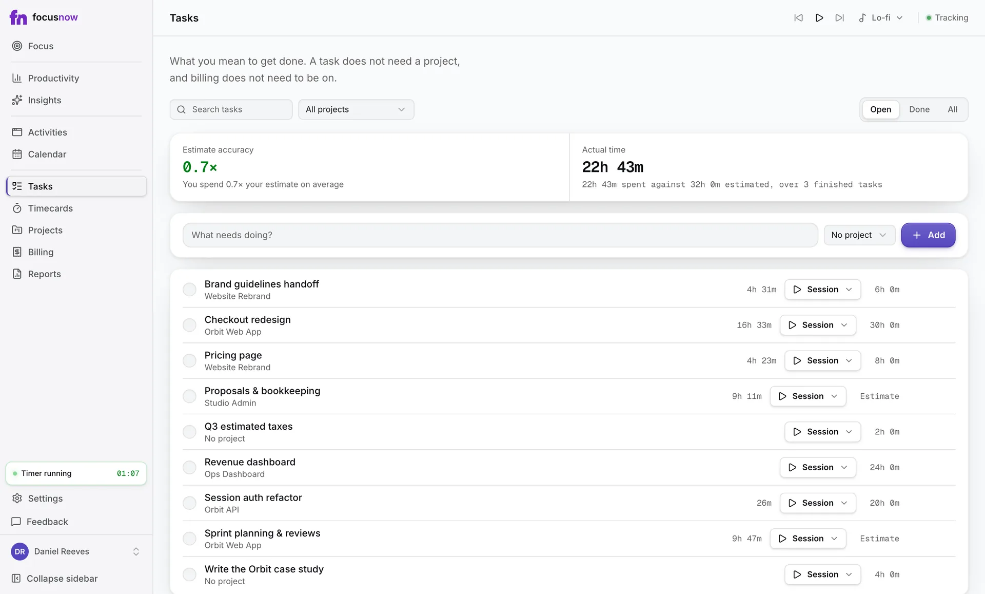 Estimate accuracy card: you spend 0.7 times your estimate on average